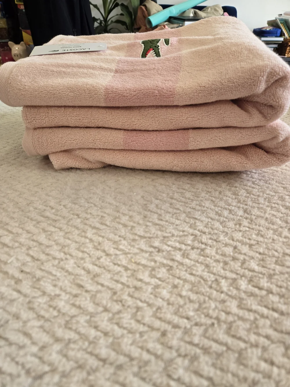 Lacoste Pink Bath Towel Set of 2 | 100% Cotton | New